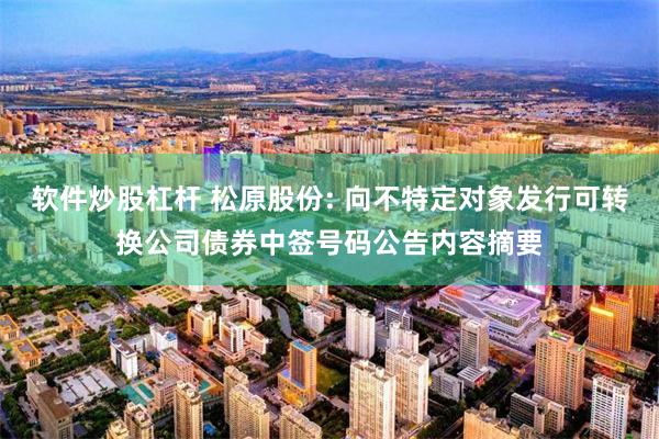 软件炒股杠杆 松原股份: 向不特定对象发行可转换公司债券中签号码公告内容摘要